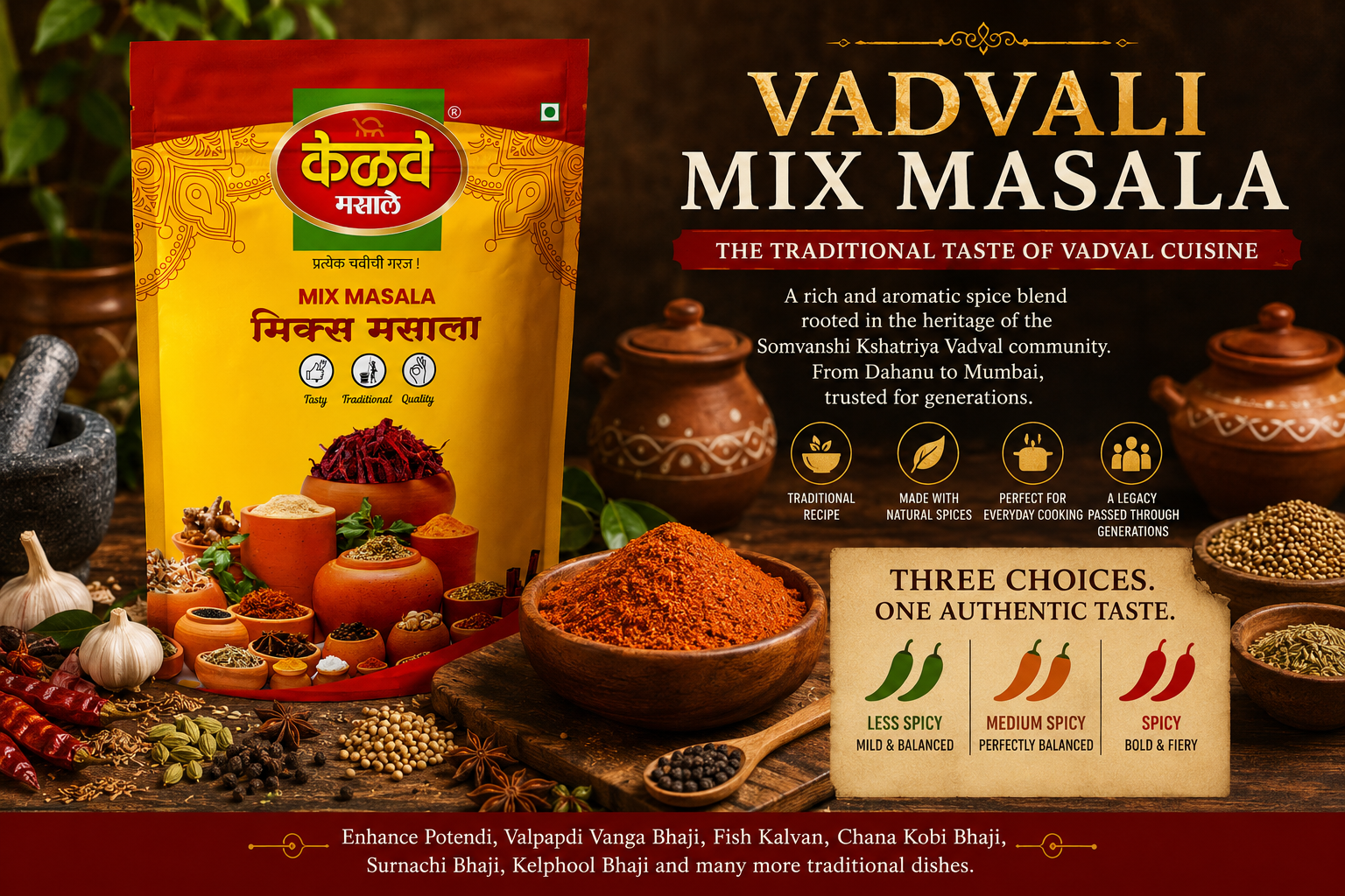 Vadvali Mix Masala traditional spice blend used in Somvanshi Kshatriya Vadval cuisine from Dahanu to Mumbai