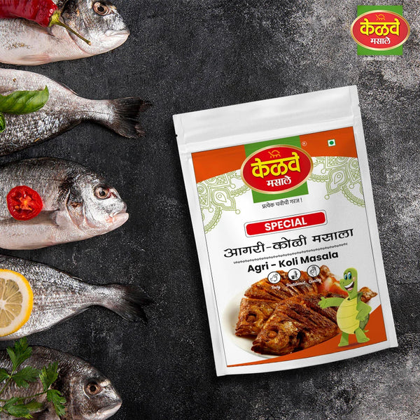 “Agri Koli Masala by Kelve Masale – A blend of traditional spices for authentic coastal flavor, perfect for enhancing your dishes.”